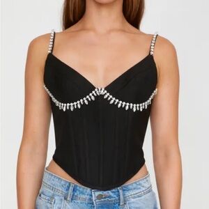 New Nasty Gal Rhinestone Embellished Black Top Size 6